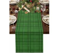 Merry Christmas Green Lattice Tartan Table Runner 72 Inches Long,Table Runners Kitchen Dining Tables Decoration for Home Party Decor, Rustic Buffalo Plaid Tables Runner Wedding Dresser Scarf