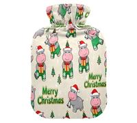 Merry Christmas Grey Hippopotamus hot Water Bottles with Soft Cover, 2L hot Water Bag for Arthritis,Arthritis,compresas calientes para el vientre