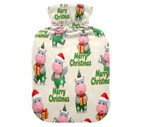 Merry Christmas Grey Hippopotamus Water Bottle for hot Water with Soft Cover, 2L Warm Water Bottle for Bed for Menstrual Cramps,Menstrual Cramps,bolsas para agua Caliente