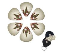 Merry christmas Guitar Picks 6 Pack, 0.71mm Thickness Celluloid Bass Pick with Leather Guitar Pick Holder Keychain Abstract Art Pics Plectrum for Acoustic Electric Guitar, Ukulele, Bass