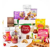 Merry Christmas Hamper Basket, Luxury Gourmet Xmas Gifts for Women, Men or Couples, Dairy Free, Gluten Free and Vegan Chocolate by EDEN Treats - Includes 2 Mocktails