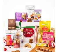 Merry Christmas Hamper Basket, Luxury Gourmet Xmas Gifts for Women, Men or Couples, Dairy Free, Gluten Free and Vegan Chocolate by EDEN Treats - Includes Prosecco