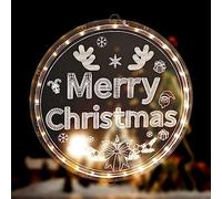 Merry Christmas Hanging Lights with Adhesives Hooks 24cm Christmas Decorative Window Lights Battery Operated Round Sign Light Warm White Indoor and Outdoor Light Christmas Fairy Light for Door Wall