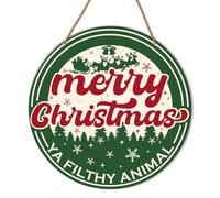 Merry Christmas Hanging Sign Decor, Funny Christmas Sign for Front Door Porch Home Living Room Xmas Holiday Decorations Winter Wooden Wall Sign, Merry Christmas Ya Filthy Animal