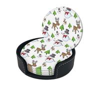 Merry Christmas Happy Coasters Set Of 6 For Drinks With Holder, Classy And Simple Coasters For Coffee Table, Great Housewarming Gifts