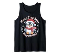 Merry Christmas Happy Holidays Penguin Cute Santa Hat Tank Top