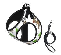 Merry Christmas Happy Print Dog Harness Small Sized And Leash Set, Step In Soft Light Puppy Vest Breathable Mesh Pet Harness