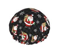 Merry Christmas Happy Print Double Layer Waterproof Shower Cap Women Men Reusable Bath Hair Caps Elastic Band