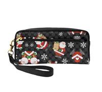 Merry Christmas Happy Print Leather Small Makeup Bag – Reusable Cosmetic Accessories Organizer, Travel Toiletry Bag