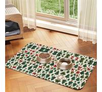 Merry Christmas Happy Print Pet Absorbent Leather Tablecloth for Dogs Cats,Pet Food Mat Leather Feeding Mat for Dogs Cats