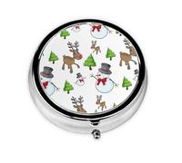 Merry Christmas Happy Print Pill Box Purse Small Round Pill Case Decorative Box Metal Medicine Vitamin Pill Organizer for Pocket Or Purse