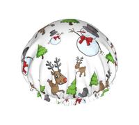 Merry Christmas Happy Print Premium Double Layer Shower Cap For Women With Reusable Shower Cap For Hair - Waterproof Plastic Cap - Shower Caps For Long, Short And Curly Hairs