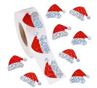 Merry Christmas Hat Stickers, Red Mini Santa Hat Stickers Self-Adhesive Label Roll Crafts Vintage Gift Filler Tag Holiday Present Decoration for Envelope Kids Children Bag Cards Making Party Supplie