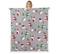 Merry Christmas Hedgehog Plush Throw Xmas 3D Animals Fleece Throw Blanket Cute Christmas Animals Sherpa Blanket for Bed Sofa Couch Microfiber Grey Warm Fuzzy Cozy Room Decor Double 60x79Inch