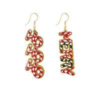 Merry Christmas HoHoHo Asymmetrical Hook Hoop Earrings for Women Acrylic Xmas Letter Festival Ornament Dangle Drop Statement Earring Fashion Holiday Party Jewelry Gifts