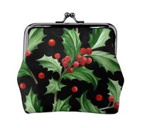 Merry Christmas Holly, PU Leather Coin Purse, Small Wallets, Change Pouch with Kiss Lock Clasp Buckle, Change Purse