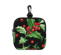 Merry Christmas Holly, Square Zipper Storage Bag, Neoprene Coin Purse, Small Wallets, Change Pouch, Change Purse