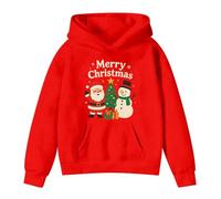 Merry Christmas Hoodie for Kids Santa Snowmen Print Hooded Sweatshirt Long Sleeve Cozy Fleece Tops Girls Boys Soft Warm Christmas JJumpers Solid Casual Wear for Holiday (Watermelon Red, 9-10 Years)