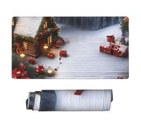 Merry Christmas House Mouse Pad Large Desk Mat XL PU Leather Desk Pad Waterproof Gaming Mousepad Easy Clean Desk Protector Mat Keyboard Mats, Writing Pad for Office Home 29.5 x 16 in