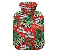 Merry Christmas in Green Leopard hot Water Bottle with Soft Cover, 2L Warm Water Bottle for Bed for Hand Feet Warmer, Hand Feet Warmer, Bolsa de agua Caliente para el Dolor