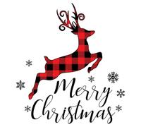 Merry Christmas, Iron-On Xmas Transfer, Plaid Reindeer, Childs Childrens Kids Adults Decoration Gift Present Idea for Clothing T- Shirts, Decal Sticker - (3 x 23cm x 21cm Transfer)