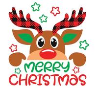 Merry Christmas, Iron-On Xmas Transfer, Reindeer, Childs Childrens Kids Adults Decoration Gift Present Idea for Clothing T- Shirts, Decal Sticker - (1 x 21cm x 21cm Transfer)