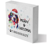 Merry Christmas It's Bernese Mountain Dog Glitter Wood Box Sign 5x5 Inch