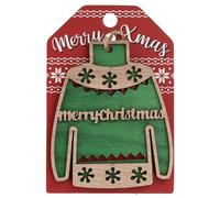 Merry Christmas Jumper Wooden Tree Decoration Personalised Bauble Xmas Green