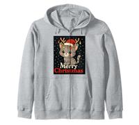 Merry Christmas Kawaii Kitty Holiday Design Zip Hoodie