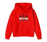 Merry Christmas Kids Girls Age 3-14 Years Pullover Hoodie Three Santas Print Hooded Sweatshirt Long Sleeve Cozy Fleece Xmas Top Girls Boys Holiday Party Soft Warm (Watermelon Red, 13-14 Years)