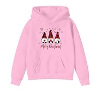 Merry Christmas Kids Girls Age 3-14 Years Pullover Hoodie Three Santas Print Hooded Sweatshirt Long Sleeve Cozy Fleece Xmas Top Girls Boys Holiday Party Soft Warm Christmas Outfit (5-6 Years) Pink