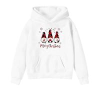 Merry Christmas Kids Girls Age 3-14 Years Pullover Hoodie Three Santas Print Hooded Sweatshirt Long Sleeve Cozy Fleece Xmas Top Girls Boys Holiday Party Soft Warm Christmas Outfit (White, 7-8 Years)
