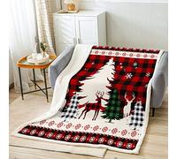 Merry Christmas Kids Throw Blanket Deer Pine Tree Snowflake Fleece Blanket,Girls Boys Room/Xmas Cabin Decor,Geometric Plaid Cozy Throws for Bed Couch Sofa, Soft and Breathable(50 x 60 Inches)