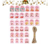 Merry Christmas Labels - 30 Pieces of Labels for | Wooden Tags with String and Holes - for Crafts Holidays, Birthdays, Halloween, Parties, Favors Decorations