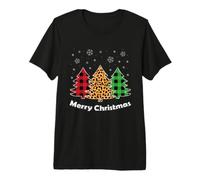Merry Christmas Leopard Buffalo Plaid Red Green Xmas Pajamas Premium T-Shirt