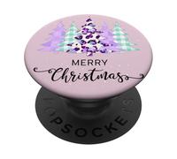 Merry Christmas Leopard Buffalo Scottish Tartan Trees PopSockets Adhesive PopGrip
