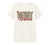 Merry Christmas Leopard Santa Hat Cheetah Print Xmas Pajamas Premium T-Shirt