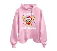 Merry Christmas Letter Reindeer Print Women's Fashion Casual Long Sleeve Tops With Pockets Hoodie Sweatshirt Sweater Dress Women Long (Pink, M)