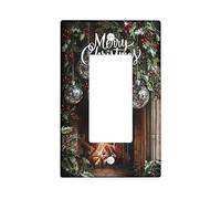Merry Christmas Light Switch Cover Plate, Festive Green Holly and Ornaments for Winter Holiday Home Decor, Standard Size Single Rocker