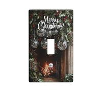 Merry Christmas Light Switch Cover Plate, Festive Green Holly and Ornaments for Winter Holiday Home Decor, Standard Size Single Toggle