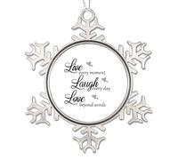 Merry Christmas,Live Every Moment Laugh Every Day Love Beyond Words Christmas Ornament Metal Snowflake for Christmas Tree Decoration Pendant Bauble Keepsake Winter Memorial New Year