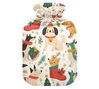 Merry Christmas Lovely Pups Dog hot Waterbottle with Soft Cover, 2L Warm Compress for ( Scenario), (Scenario), Bolsa Caliente para Dolores Menstrual