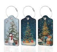Merry Christmas Luggage Tag for Suitcase,Snowman Leather Bag Tags Identifiers Privacy Cover ID Label with Durable Steel Loop for Women Men Kids Girls Travel