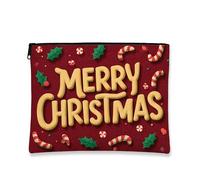Merry Christmas Makeup Bag, Holiday Themed Cosmetic Travel Pouch for Women, Portable Small Canvas Zipper Organizer, Seasonal Skincare Toiletry Bag, Red, 7x9 Inch, Christmas