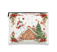 Merry Christmas Makeup Bag, Vintage Gingerbread House Cosmetic Travel Pouch for Women, Portable Canvas Zipper Organizer, Holiday Skincare Toiletry Bag, White, 7x9 Inch, Gingerbread House