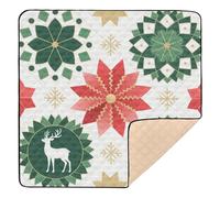 Merry Christmas Mandala Flower Snowflake Deer Soft Foam Baby Playmat for Indoor Outdoor Lightweight Foldable Activity Entertainment Mat for Baby Kids Toddlers Infants, 50'' x 50''