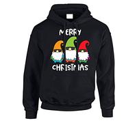 Merry Christmas Mens Hoody Three Gnomes Merry Christmas Jumper Boys Xmas Style Girls Kids Gift Pullover Funny Novelty Hoodie Printed Design Black - Youth Large (Age 9-11)