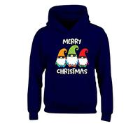 Merry Christmas Mens Hoody Three Gnomes Merry Christmas Jumper Boys Xmas Style Girls Kids Gift Pullover Funny Novelty Hoodie Printed Design Navy Blue - Youth Medium (Age 7-8)
