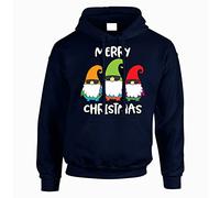 Merry Christmas Mens Hoody Three Gnomes Merry Christmas Jumper Boys Xmas Style Girls Kids Gift Pullover Funny Novelty Hoodie Printed Design Navy Blue - XX-Large