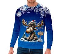 Merry Christmas Men's Nordic Fair Isle Style Knitted Xmas Jumper Thermal Plain Top Workwear Jumper Sweater Sports Leisure Fleece Xmas Tops (Blue-1,XXL)